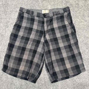Op Ocean Pacific Men's Button Zip Closure Plaid Shorts Size 32 Black Gray Dark